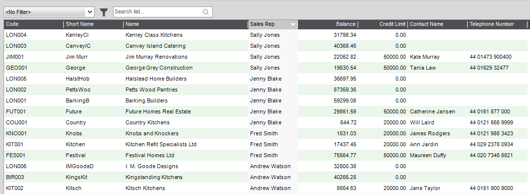 Analysis Codes on List Views