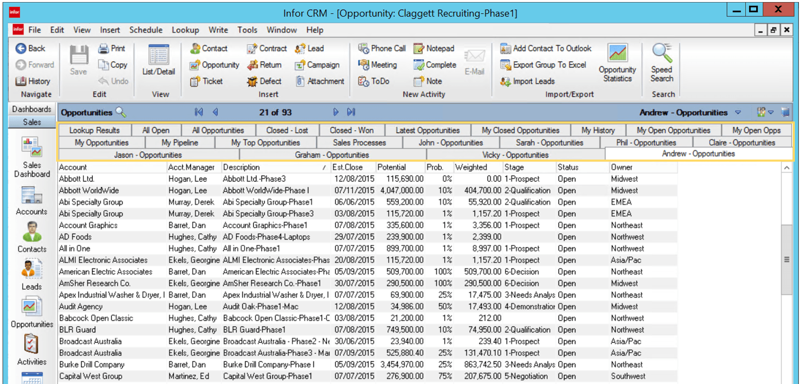Infor CRM Stacked Tabs