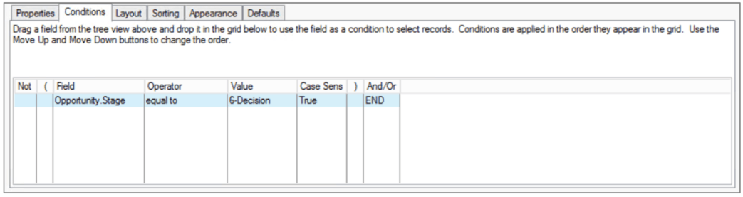 Infor CRM Query Builder Conditions